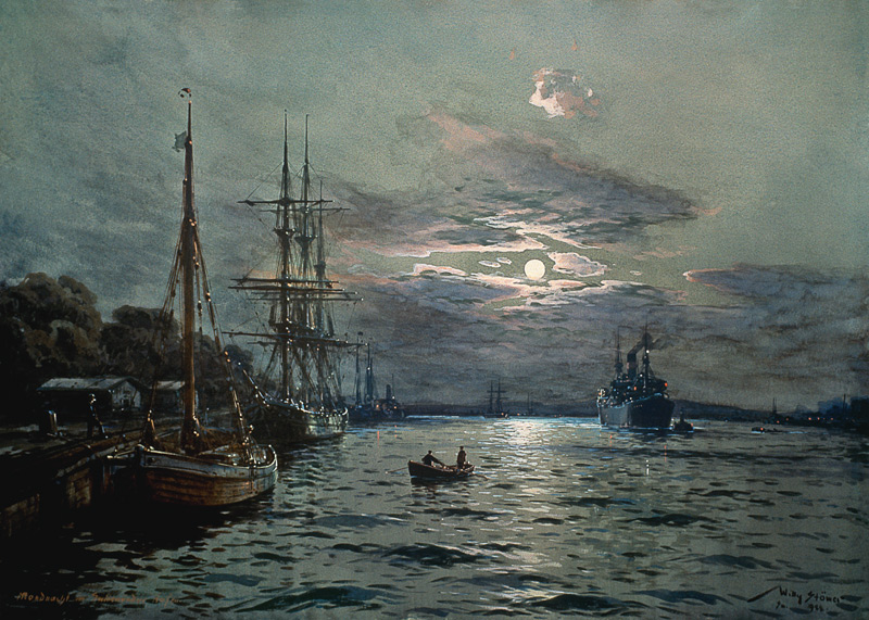 Mondnacht im Hafen von Swinemünde a Willy Stöwer