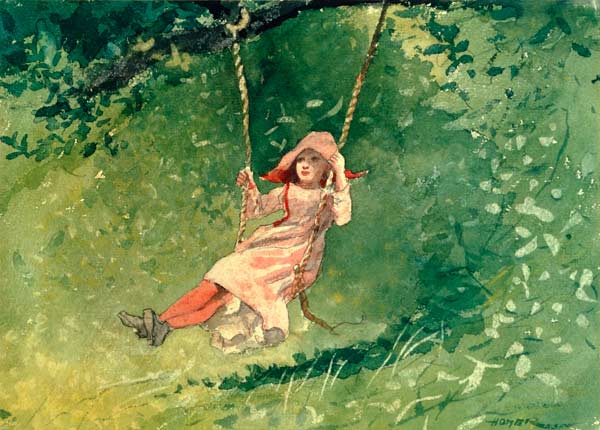 Girl on a Swing (w/c & pencil on paper) a Winslow Homer