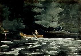In the canoe back to the camp. a Winslow Homer