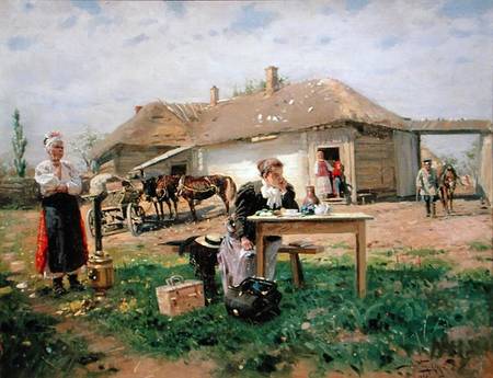 Arrival of a School Mistress in the Countryside a Wladimir Jegorowitsch Makowski