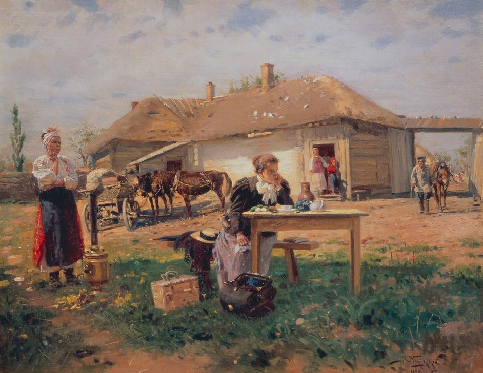 Die Ankunft der Lehrerin auf dem Dorfe a Wladimir Jegorowitsch Makowski