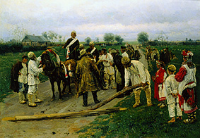 The wedding procession on the village a Wladimir Jegorowitsch Makowski