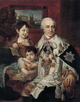 Portrait of Admiral Count Grigory Grigoryevich Kushelev (1754-1833) with children