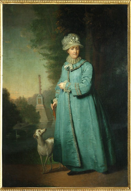 Catherine II strolling in the park at Tsarskoye Selo with the Chesme Column in the background a Wladimir Lukitsch Borowikowski