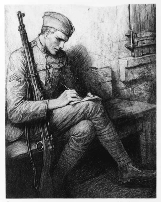 Writing a letter, c.1919 (litho) a Wladislaw Theodore Benda