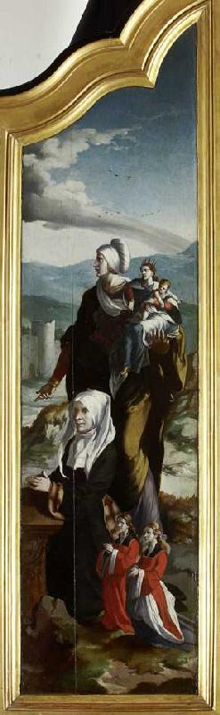 Triptychon mit der Kreuzigung Christi, Heiligen und Stifterfamilie. Rechter Innenflügel: Stifterin m a Wojciech Styka