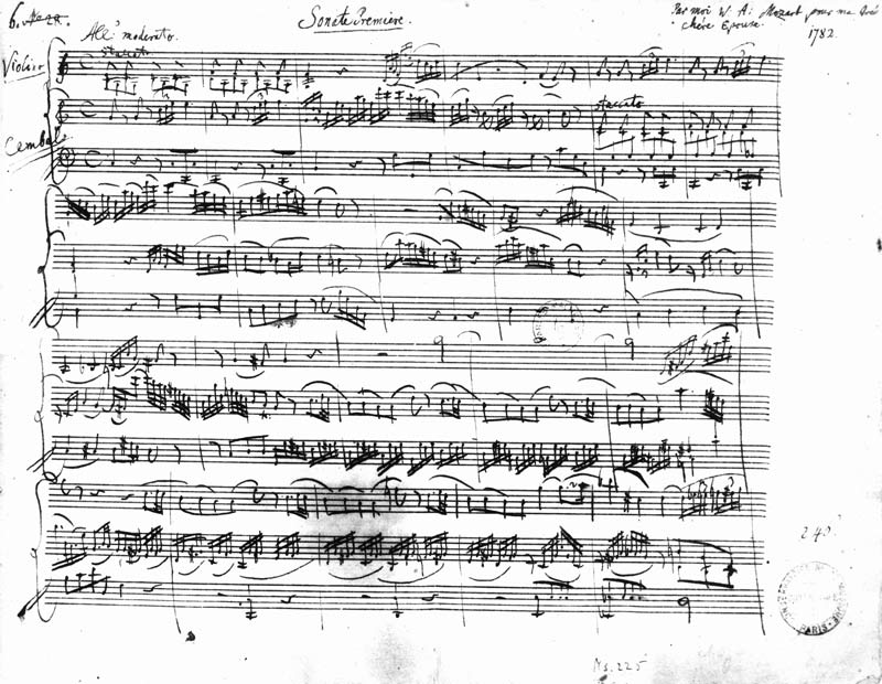 Ms.225 Sonate Premiere for violin and harpsichord in C major (K 403) 1782 a Wolfgang Amadeus Mozart