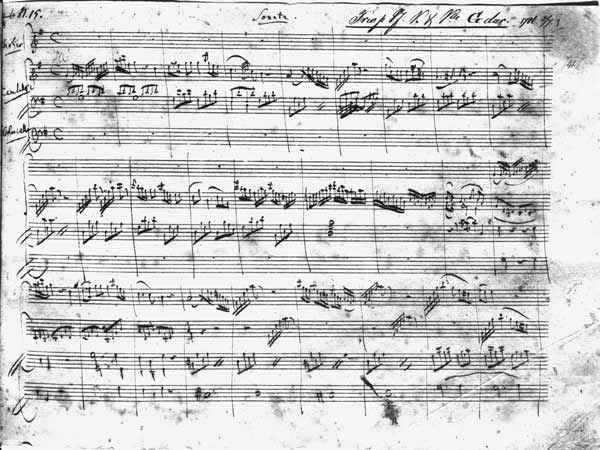 Trio in G major for violin, harpsichord and violoncello (K 496) 1786 (1st page) a Wolfgang Amadeus Mozart