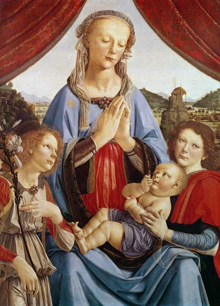 The Virgin and Child with Two Angels, c.1470''s (egg tempera on wood) a (workshop of) Andrea del Verrocchio