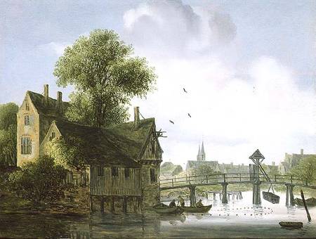 A Town on a river with a bridge a Wouter Knyff