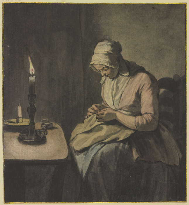 Frau im Kerzenschein bei der Handarbeit a Wybrand Hendriks