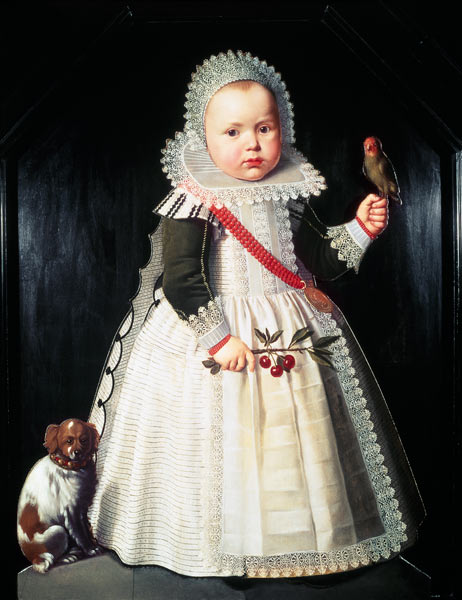 Portrait of a young boy holding a parrot a Wybrand Symonsz de Geest