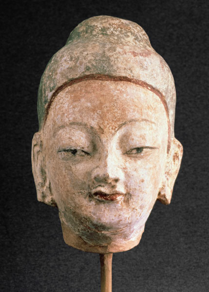 Head of a statue of Buddha, from Bezeklik a Xingjiang