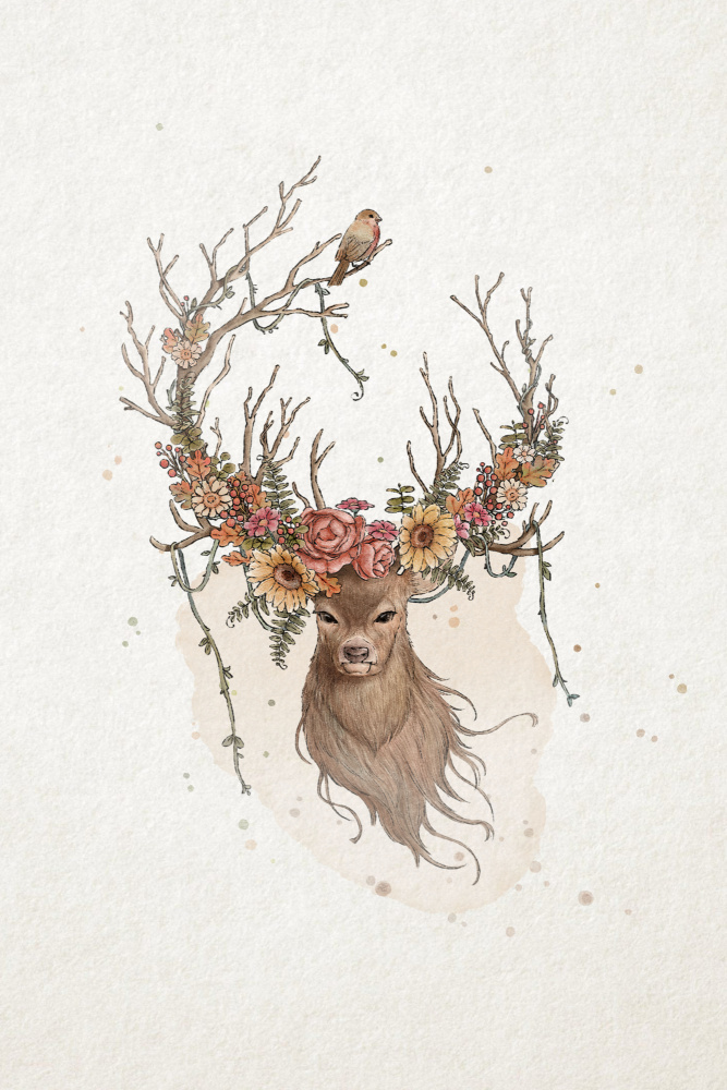Deer and flowers a Xuan Thai