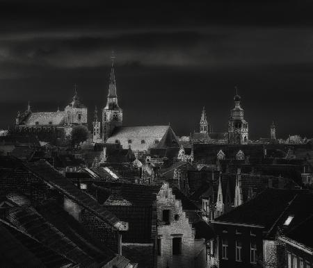 Bruges seen from the roof of the Kruispoort city gate