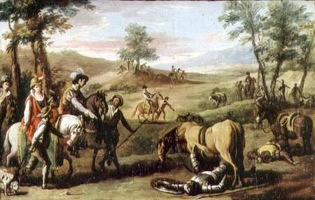 Don Quixote falls from his horse in front of the Dukes (pair of 82436) a Zacarias Gonzalez Velazquez