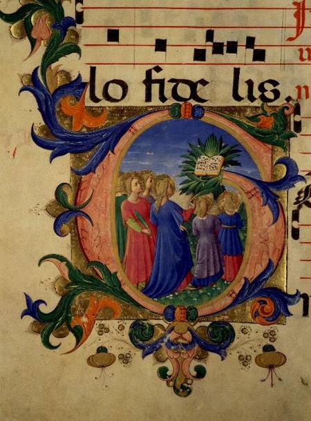 Missal 515 f.144v Historiated initial 'G' depicting the faithful entering Paradise a Zanobi di Benedetto Strozzi