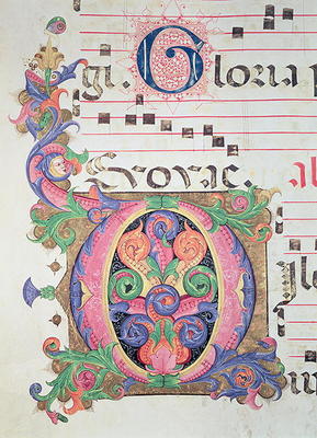 Missal 515 fol.146r Historiated initial 'O' decorated with foliage, detail from a Choir Book execute a Zanobi di Benedetto Strozzi