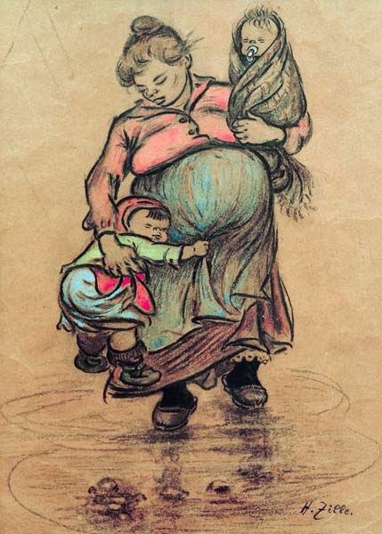 H.Zille, Mutter mit zwei Kindern a Heinrich Zille